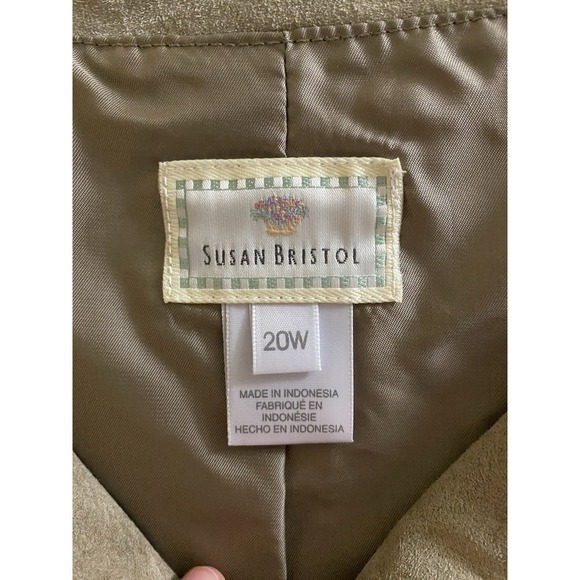 Vintage SUSAN BRISTOL Suede Leather Skirt Vest 2 pc Set Lined Zip Beige 18 & 20 - Picture 4 of 16